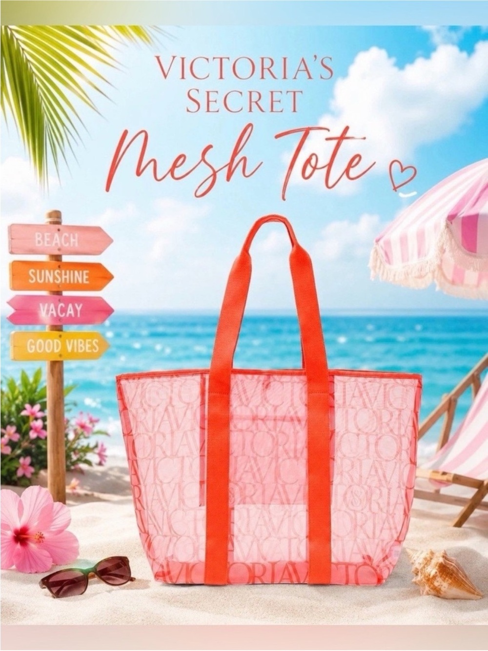 Victoria's Secret Coral-Pink Mesh Tote